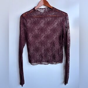 Elegant Lace Long Sleeve Top - Brown